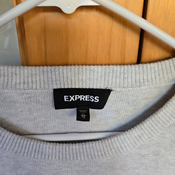 Express Women’s Sweater Gray Striped Pullover Long Sleeve Top XL 100% Cotton [B] - Picture 3 of 5